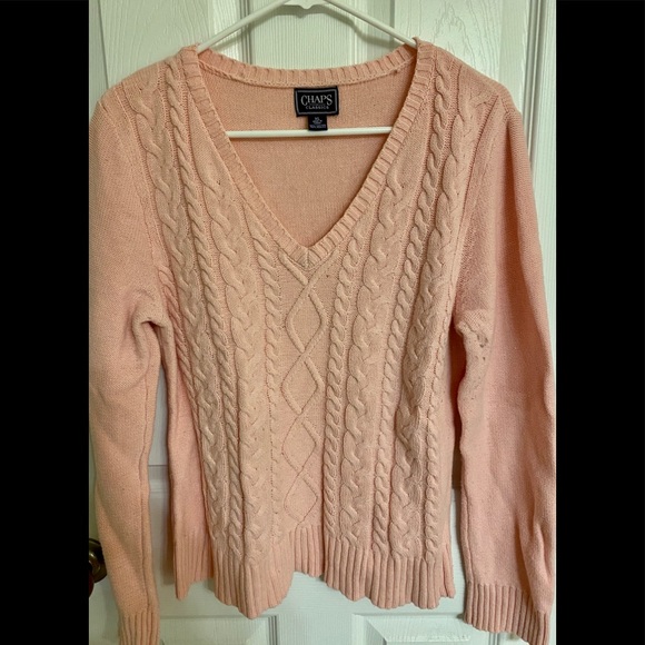 Chaps Pink Cable Knit Long Sleeve V-Neck Soft Comfy Cotton-blend Sweater Size XL - Picture 1 of 7